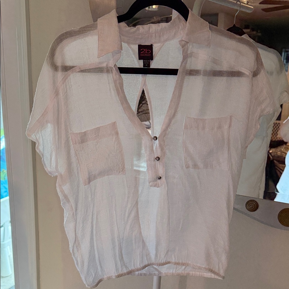 2B Bebe White Sheer Button Down Shirt